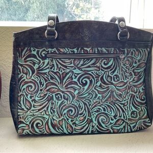 Patricia Nash  Brown and Turquoise Tooled Leather Women's Bag